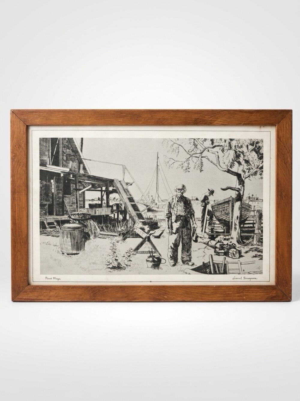 VTG Lionel Barrymore Point Mugu Coastal Harbor Etching Singed Framed ArtPrint
